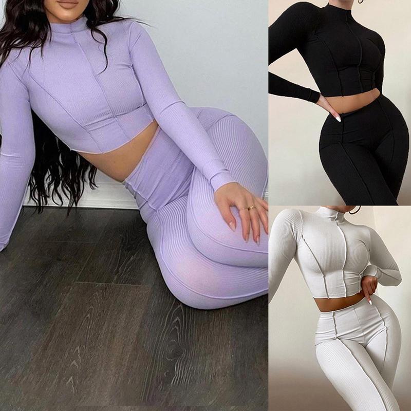 Contrast Stitch Bodycon Jumpsuit Women's Sports Sleeve Two Piece Set Outfit Skinny Bodycon Sleeve