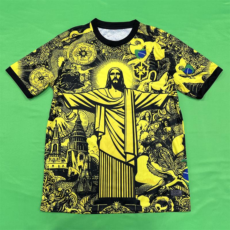 Nike 2425 Brazil Black Short Sleeve Special Edition Redeemer Five Star Soccer Jersey