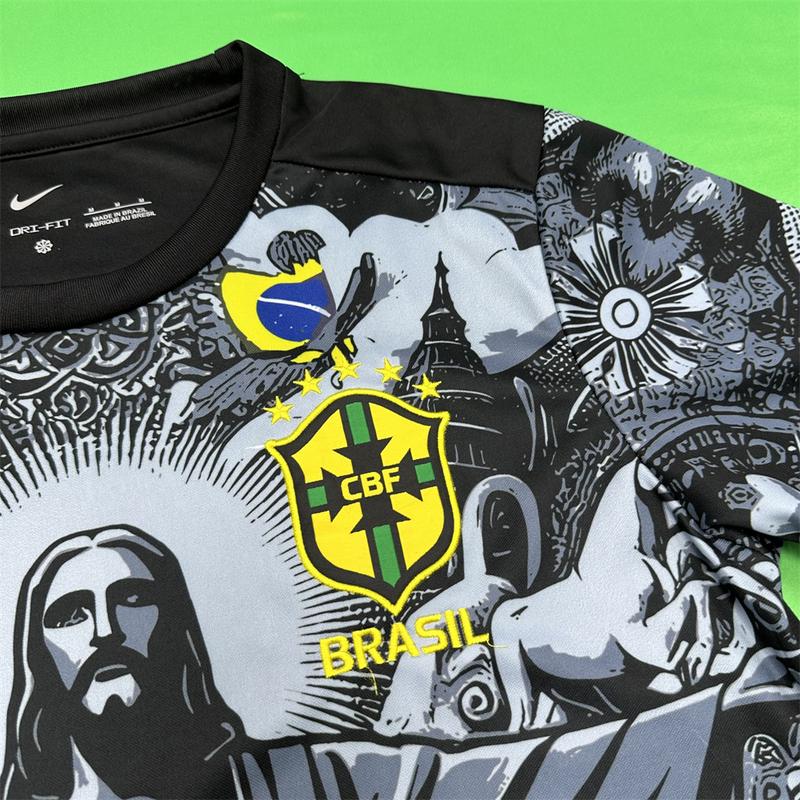 Nike 2425 Brazil Black Short Sleeve Special Edition Redeemer Five Star Soccer Jersey