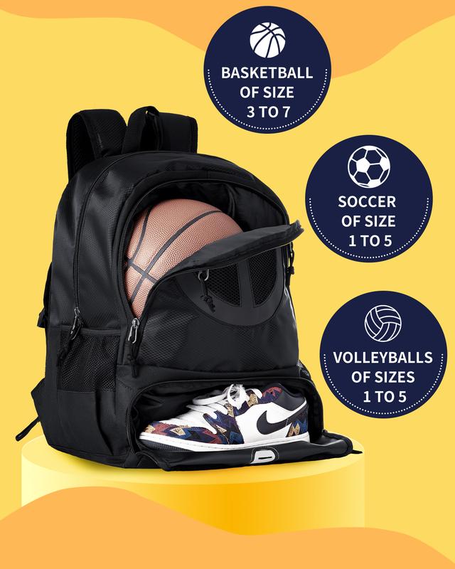 Mesh Black Basketball Soccer Bag Backpack Sports Volleyball Football Bag with Ball and Shoe Compartment for Boys Girls Man Women Ball Equipment Bag All Sports Venue-Valentine's Day gift for boyfriend