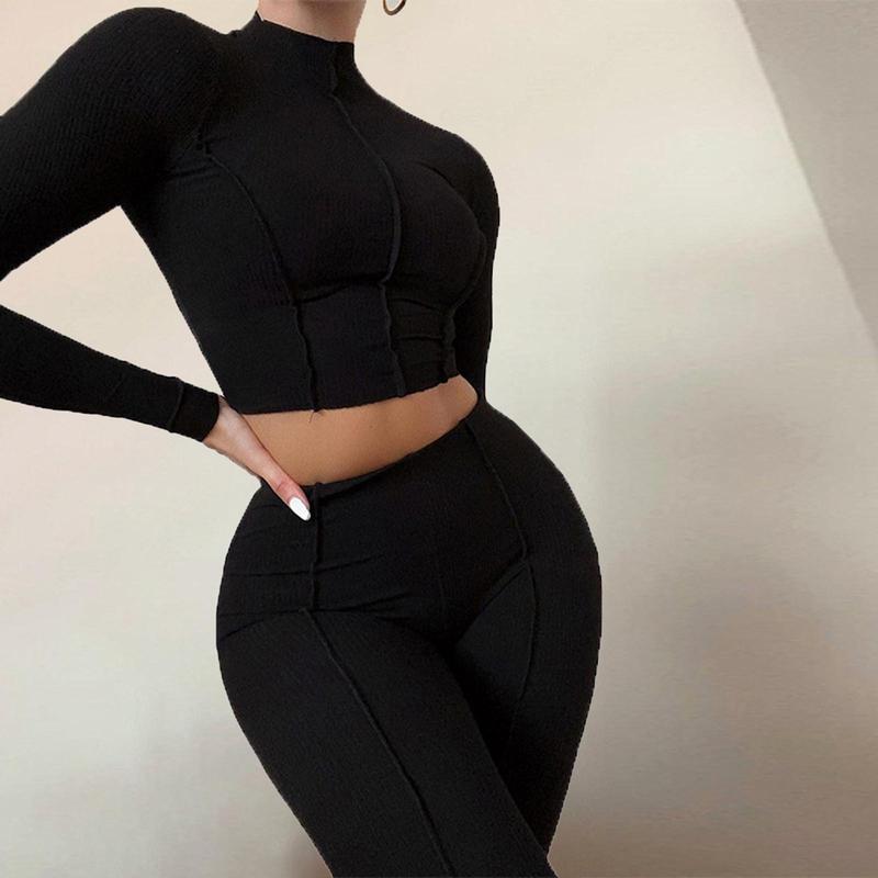 Contrast Stitch Bodycon Jumpsuit Women's Sports Sleeve Two Piece Set Outfit Skinny Bodycon Sleeve