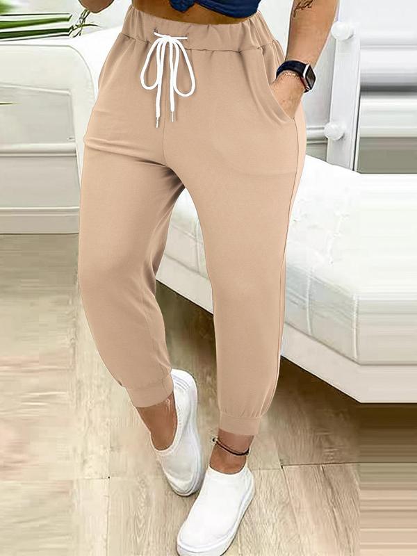  Solid Drawstring Waist Jogger Pants, Fall Outfits,casual Comfy Pocket Trousers for Daily Wear, Gym Clothing, Women's Bottoms for Fall, Gym Clothing