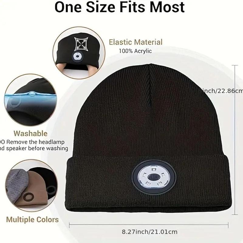 USB Rechargeable LED Music Beanie Hat, 1 Count Wireless Bluetooth-compatible Headphones Hat with Built-in Speakers, Stretch Fit Knit Hat for Running