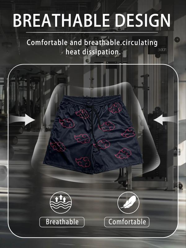 Men's Cloud Print Drawstring Waist Sports Shorts, Regular Fit Casual Breathable Pocket Shorts for Summer, Men's Sportswear for Running Gym Workout