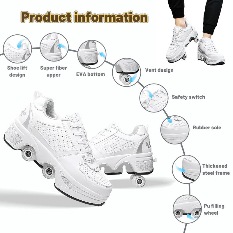 Yousulun Roller Skate Shoes, Multifunctional Roller Skates for Adult, 2-in-1 Deformation Rollerskates with 4 Retractable Wheels, Outdoor Sneakers, Unique Gift for Birthday