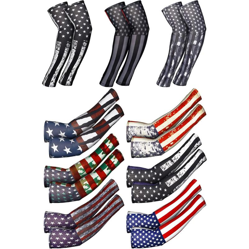 9Pairs American Independence Arm Sleeves USA Flag Cooling Arm Covers Sun Protection Arm Unisex Sports Basketball Cycling X