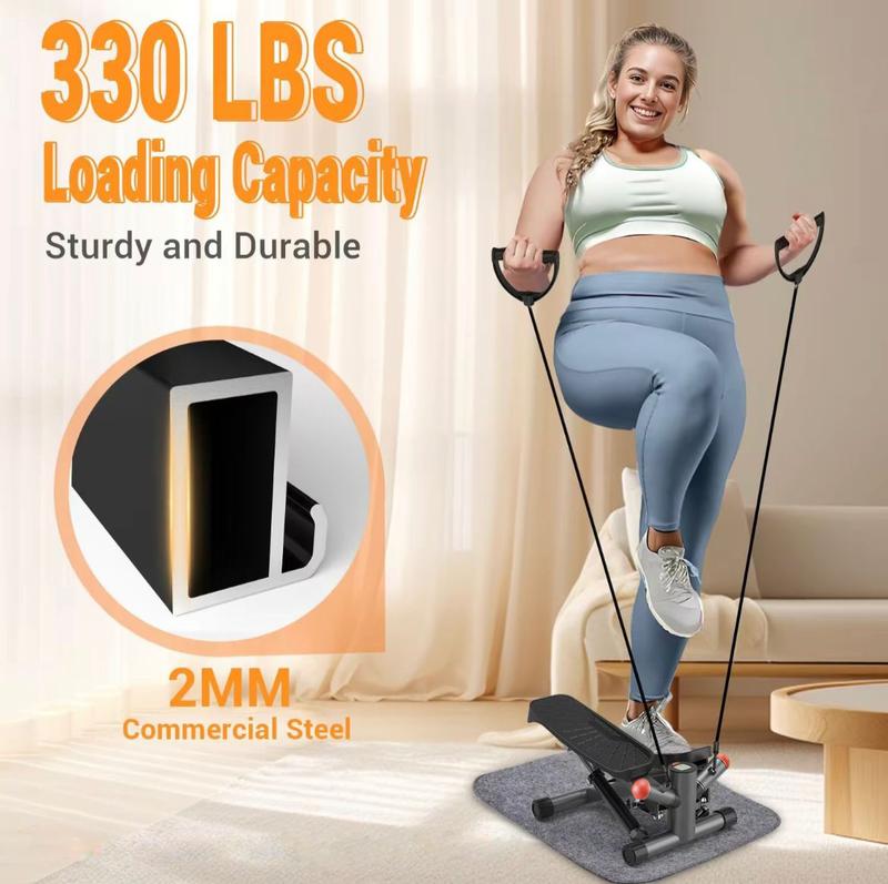 Steppers for Exercise, Adjustable Height Stair Stepper with Resistance Bands, 330lbs Loading Capacity, Exercise Equipment for Full Body Workout