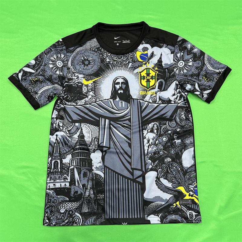 Nike 2425 Brazil Black Short Sleeve Special Edition Redeemer Five Star Soccer Jersey