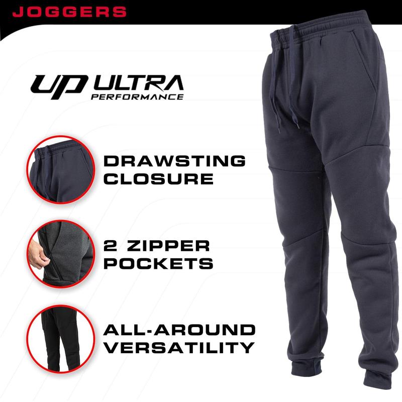 Ultra Performance 3 Pack Fleece Active Tech Joggers for Men, Mens Sweatpants with Zipper Pockets