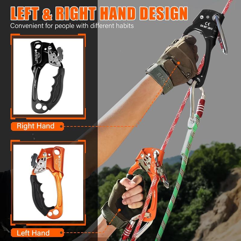 Hand Ascender High strength aluminum Alloy Climbing Ascender with  Rubber Handle  Rappelling Gear Equipment for Rock Climbing Tree Arborist Rescue Mountaineering Caving Left Right Hand