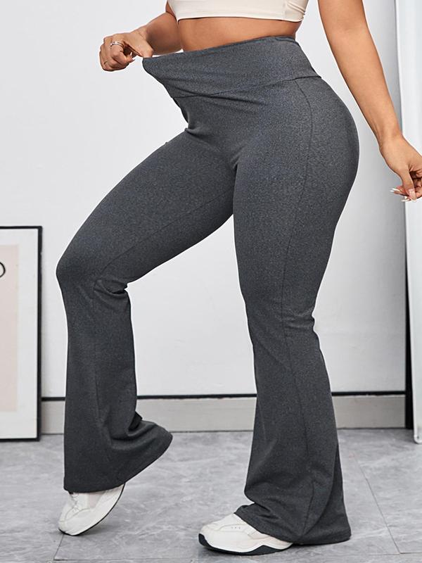  Solid High Waist Flare Leg Sports Leggings, High Stretch Yoga Pants, Ladies Sportswear for Indoor Outdoor Wear, Tummy Control