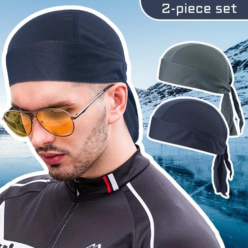 2pcs Skull Cap, Cycling Cap, Solid Color Breathable Sports Headscarf, Quick Dry Helmet Liner, Summer Sweat-absorbing Long-tail Headscarf, Breathable Hat, Gym Accessories