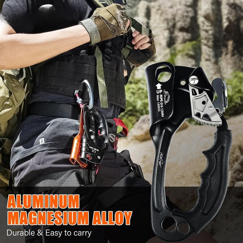 Hand Ascender High strength aluminum Alloy Climbing Ascender with  Rubber Handle  Rappelling Gear Equipment for Rock Climbing Tree Arborist Rescue Mountaineering Caving Left Right Hand