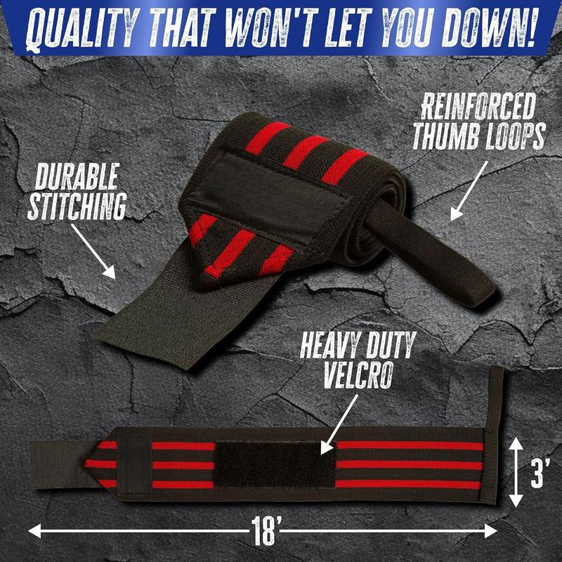 18 Wrist Wraps - Wrist Straps for Weightlifting - Lift Better, Protect Wrist  - Adjustable, Durable, Machine Washable - Wrist Brace for Weightlifting - USPA Endorsed for Men & Women