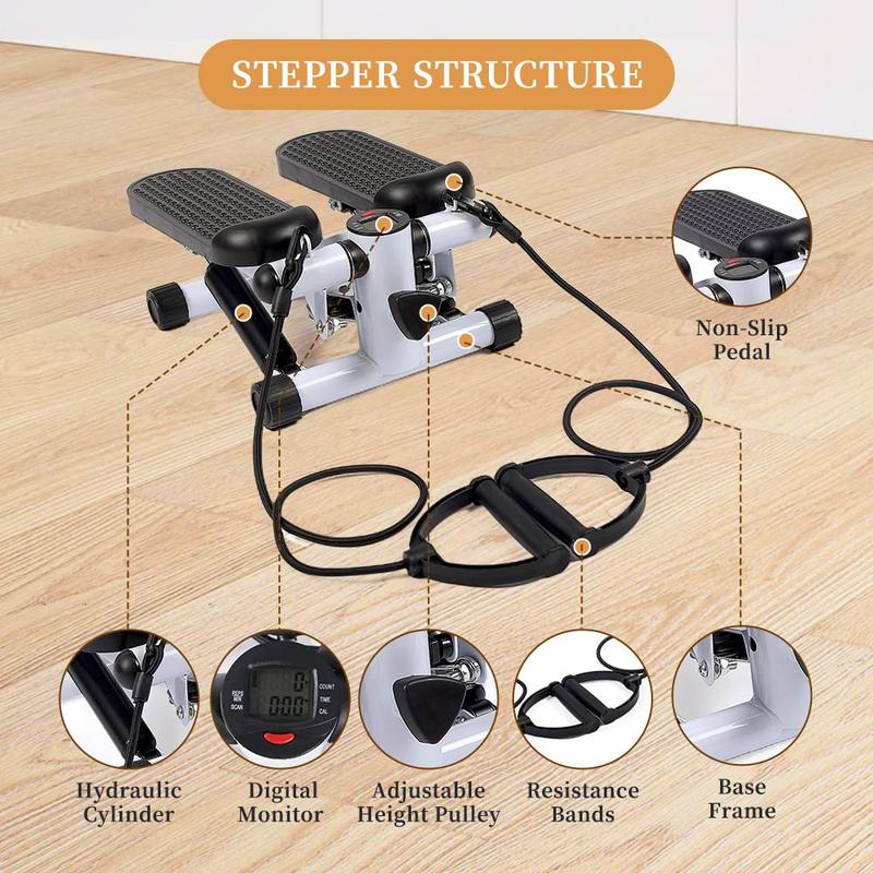 YSSOA Mini Stepper with Resistance Band, Stair Stepping Fitness Exercise Home Workout Equipment for Full Body Workout