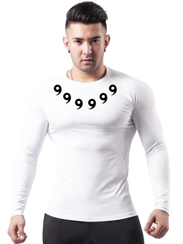 Men's Figure Print Round Neck Raglan Sleeve Sports Tee, Long Sleeve Crew Neck T-shirt for Gym Workout Running, Casual Sporty Top for Fall & Winter