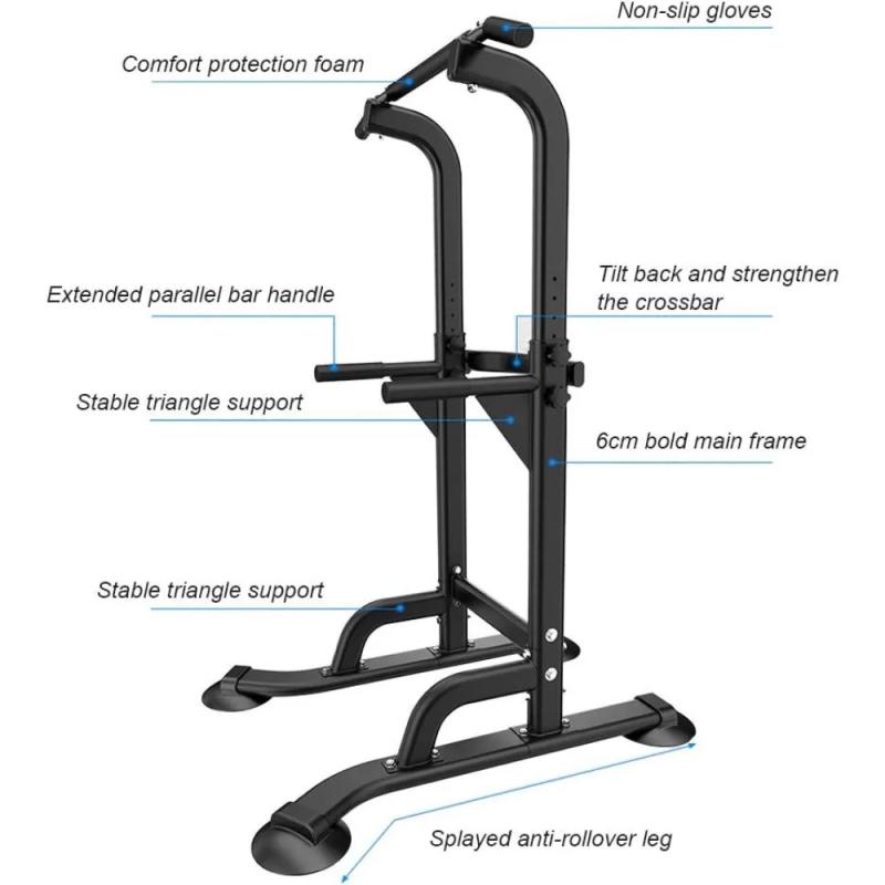 FITLASH Power Tower Workout Dip Station Pull Up Bar, Height Adjustable Multi-Function Dip Stand for Home Gym Strength Training Fitness Equipment