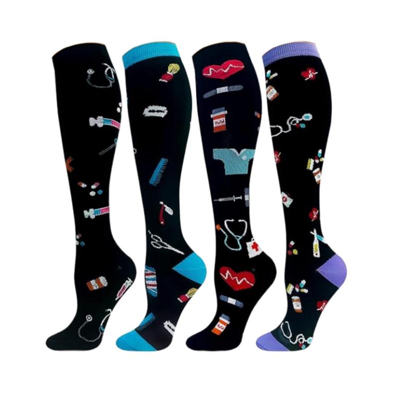 Sports Socks for Women & Men Circulation(4 pairs)-Graduated Supports Socks for Running, Athletic Sports, Black Socks