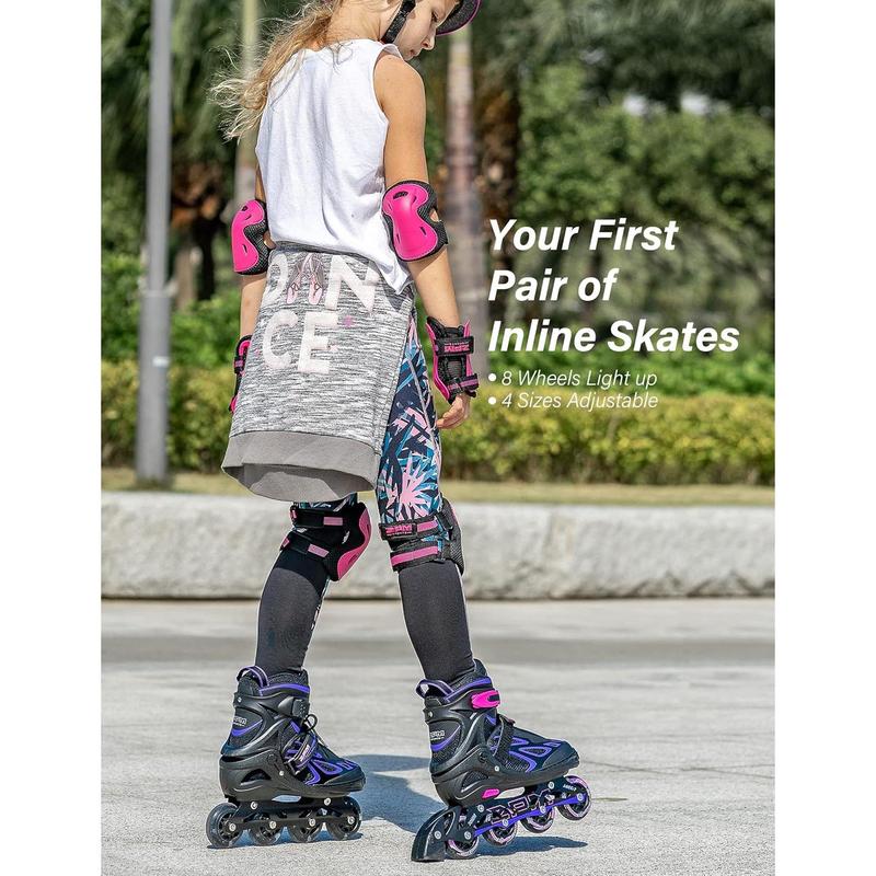 Vinal Girls Adjustable Flashing Inline Skates, All Wheels Light Up, Fun Illuminating Skates for Kids and Men