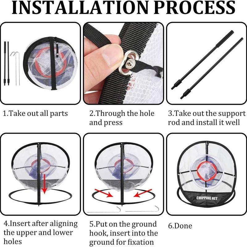 Golf Three-circle Chipping Net, 1 Set Golf Chipping Net With Mat & 6 PU Balls & Random Color Seat, Golf Training Aid