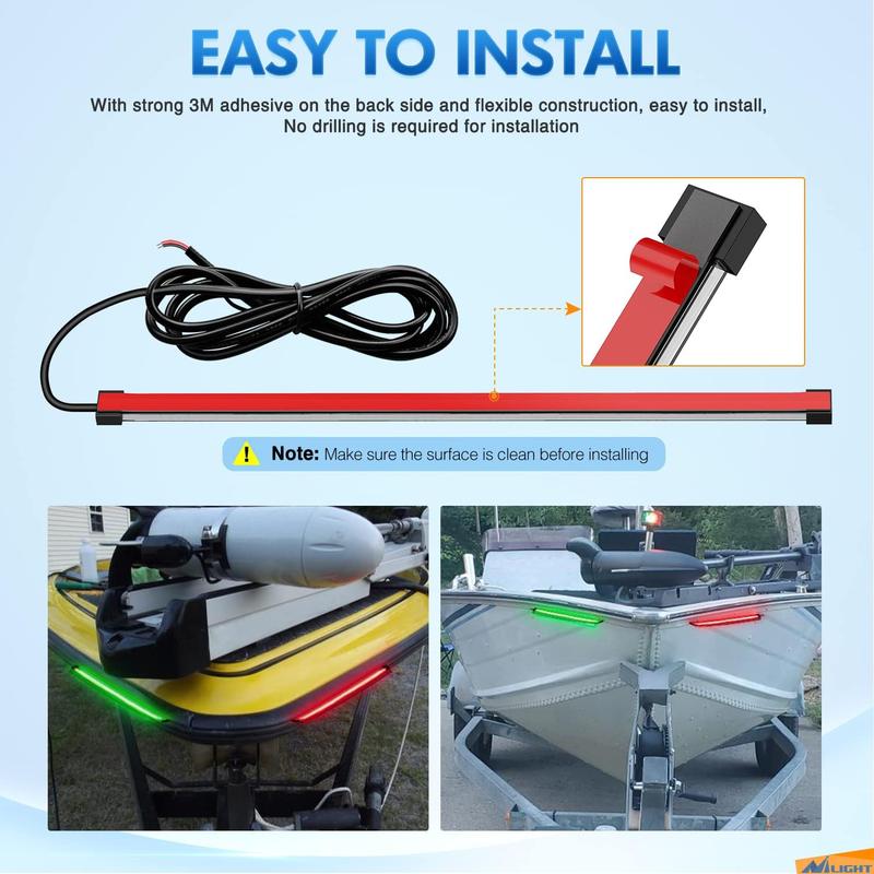 Nilight Boat Light Strip 2PCS 13Inch 66 LED Red Green Navigation Marine Bow Light 12V IP68 Waterproof for Universal Pontoon Boat Bass Boat Jon Boat Jetski Kayaki Portable USB Rechargeable Car LED Lights