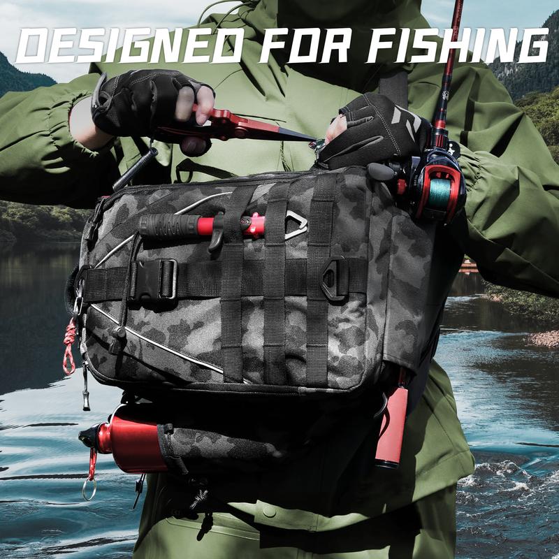 Fishing Backpack Tackle Sling Bag - Fishing Backpack with Rod Holder - Tackle Box Fly Fishing Gifts for Men Women