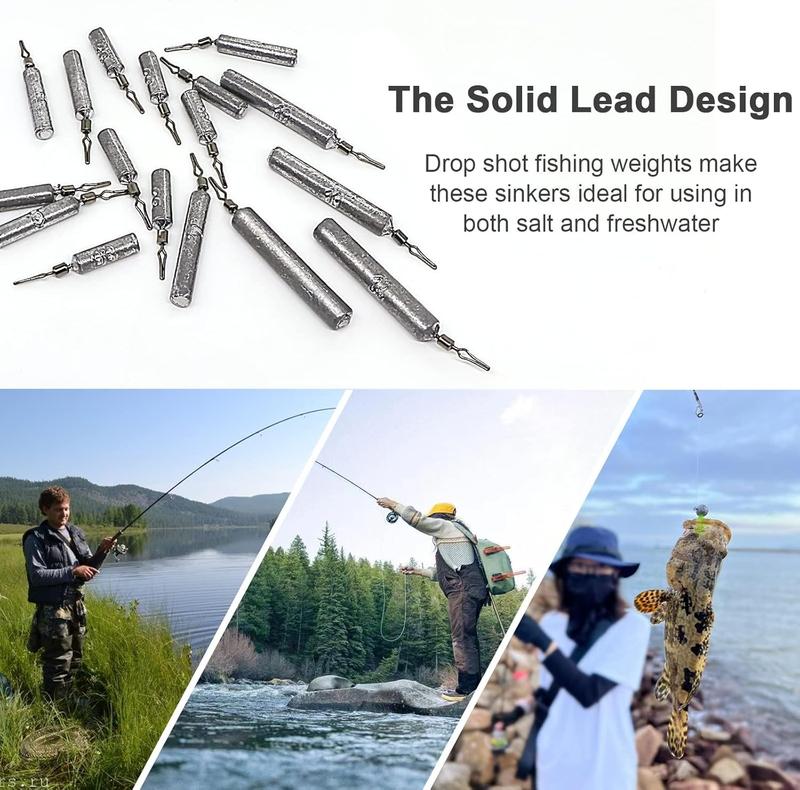 30 count Fishing Weights Kit, No Snag Skinny Pencil Shaped Fishing Sinkers, Suitable for Catfishing Equipment Drop Shot Weights Assortment, Snagless Sinker Rig for Anglers.