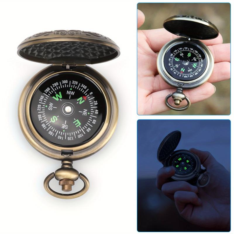 Retro Pocket Watch Compass, Luminous Indicator, Compact Outdoor Navigation Tool for Climbing, Adventure, Hiking