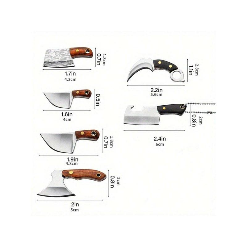 Cocoa Corner     6Pcs Mini Knife Set Tiny Knives With Sheaths Chef Knife EDC Bottle Opener Keychains Small Cleaver Pocket Knife With Sharpener Outdoor Fishing Tools