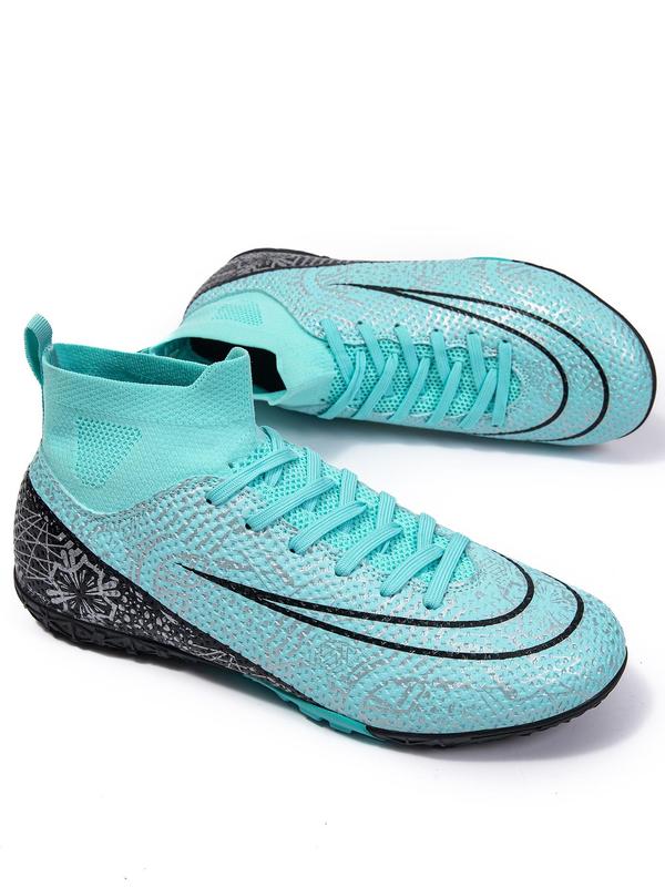 Men's All Over Print Lace Up Soccer Shoes, Breathable Comfortable High Top Football Shoes, Professional Training Shoes for Outdoor Sports