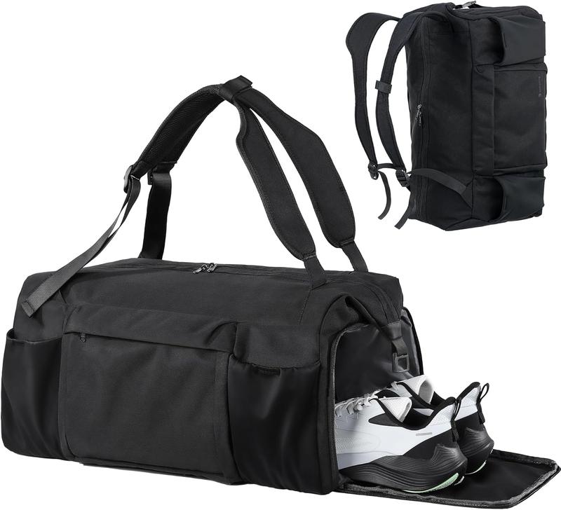 Gym Bag for Men with Shoes Compartment and Wet Pocket Convertible Duffle Bag and Gym Backpack Waterproof Sports Bags for Men with 2 Bottle Holders Multipurpose Weekender Overnight Bag -Black