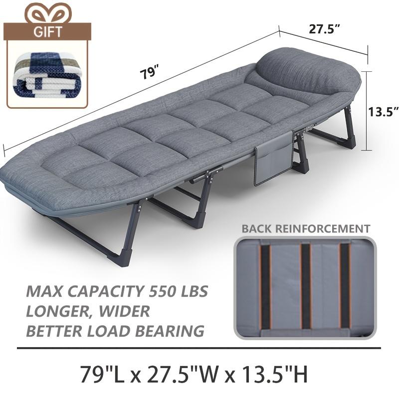 6-Position Adjustable Sleeping Bed, Folding Camping Cot, Comfortable Mattress&Pillow, Breathable Fabric, Thick Steel Frame, Ideal For Outdoor Office Home.