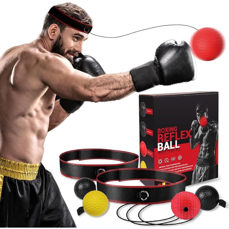 Boxing Reflex Ball Headband Set - Includes 4 Different Balls and 2 Adjustable Headbands for Beginner Proficiency Improvement, Great Boxing Equipment