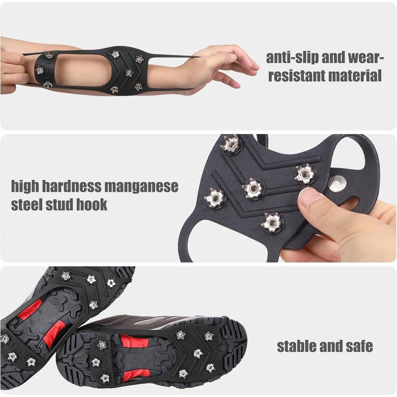 Crampons Spikes, Ice Cleats Non Slip Gripper Spikes with 8 Steel Studs Traction Cleats Grips for Boots Shoes Climbing Mountaineering Hiking Walking on Ice Snow