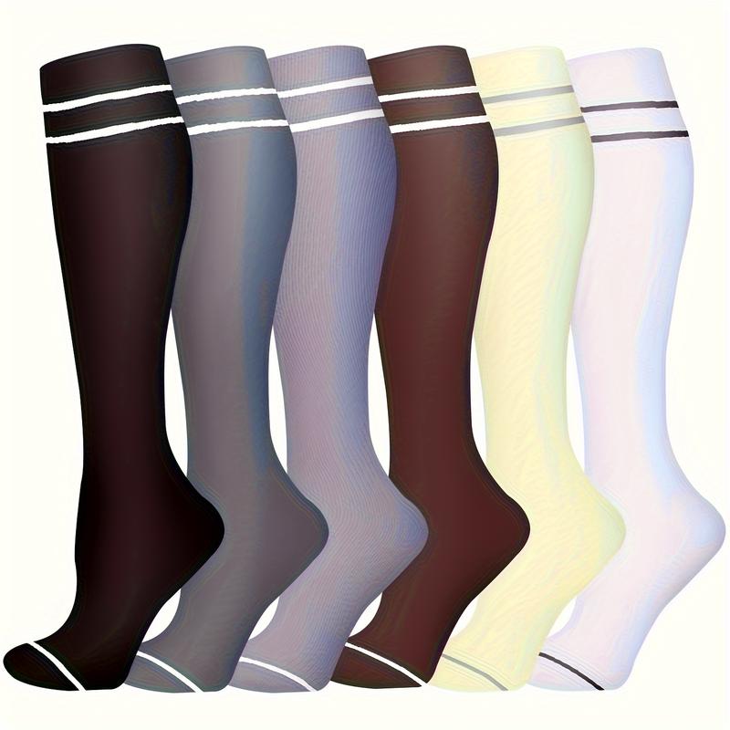 6 Pack Outdoor Casual Sports Compression Socks, Long Tube Athletic Socks for Men and Women