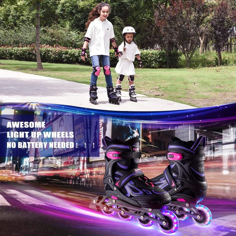 Vinal Girls Adjustable Flashing Inline Skates, All Wheels Light Up, Fun Illuminating Skates for Kids and Men