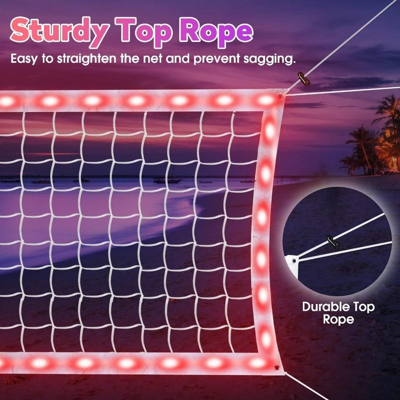 LED professional volleyball net, outdoor 32x3FT portable volleyball net, emits light in the dark, suitable for heavy-duty badminton volleyball net in backyard beach swimming pools [LED net only]