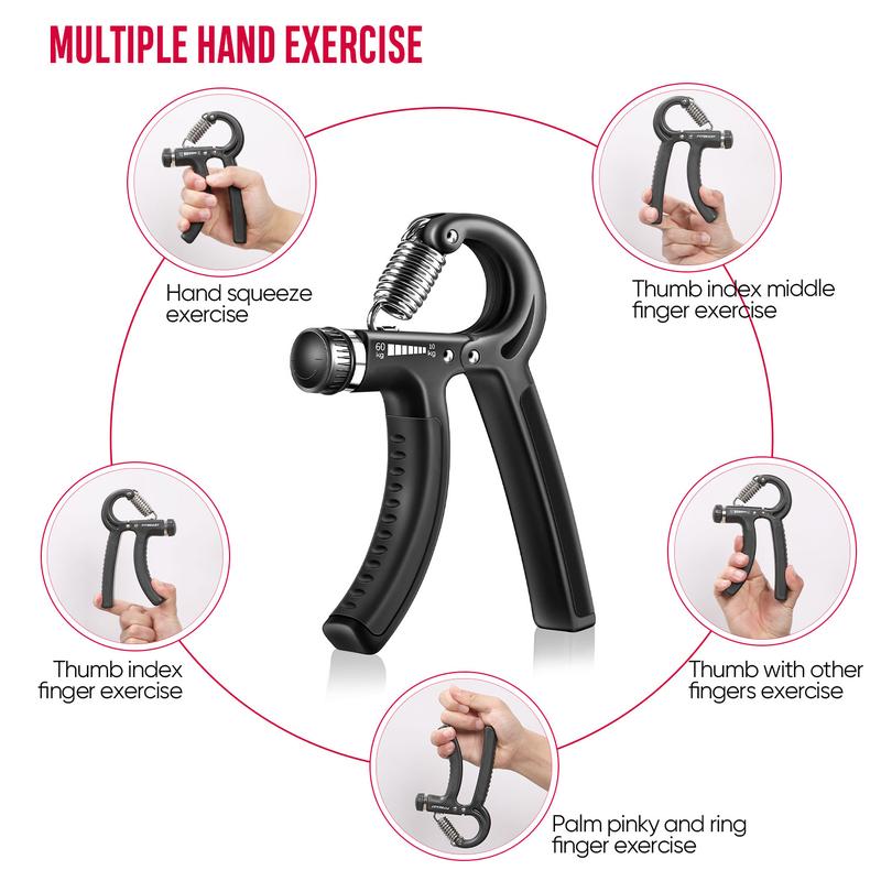 FitBeast Hand Grip Strengthener Workout Kit (5 Pack), 2 Forearm Grip Adjustable Resistance Hand Gripper, Finger Stretcher, Grip Ring & Stress Relief Grip Ball for Athletes, Chirstmas Gift for Boyfriend