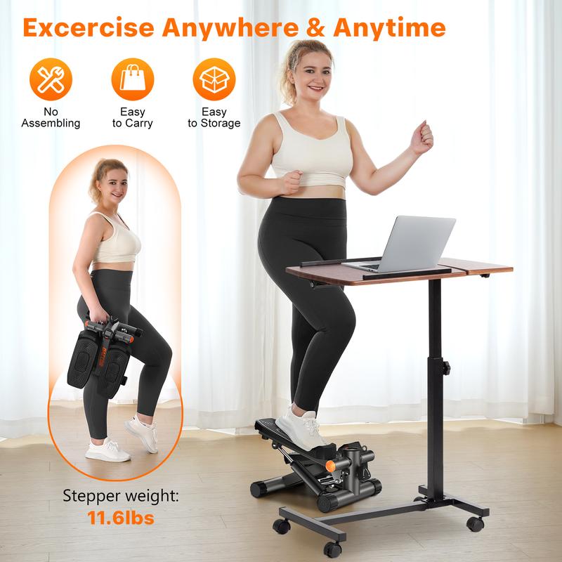 Compact Mini Stepper for Home Workouts: Includes Resistance Bands & LCD Monitor, Supports Up to 330LBS Perfect for Full-Body Exercise