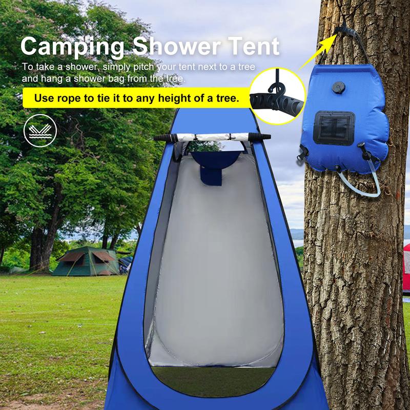 Ann Katy Pop Up Privacy Tent Camping Shower Tent Kit 2 Pcs, 5 Gallon Outdoor Solar Portable Shower Bag Waterproof .Instant Tent Sun Canopy Beach Easy Set Up&Foldable for Hiking,Fishing