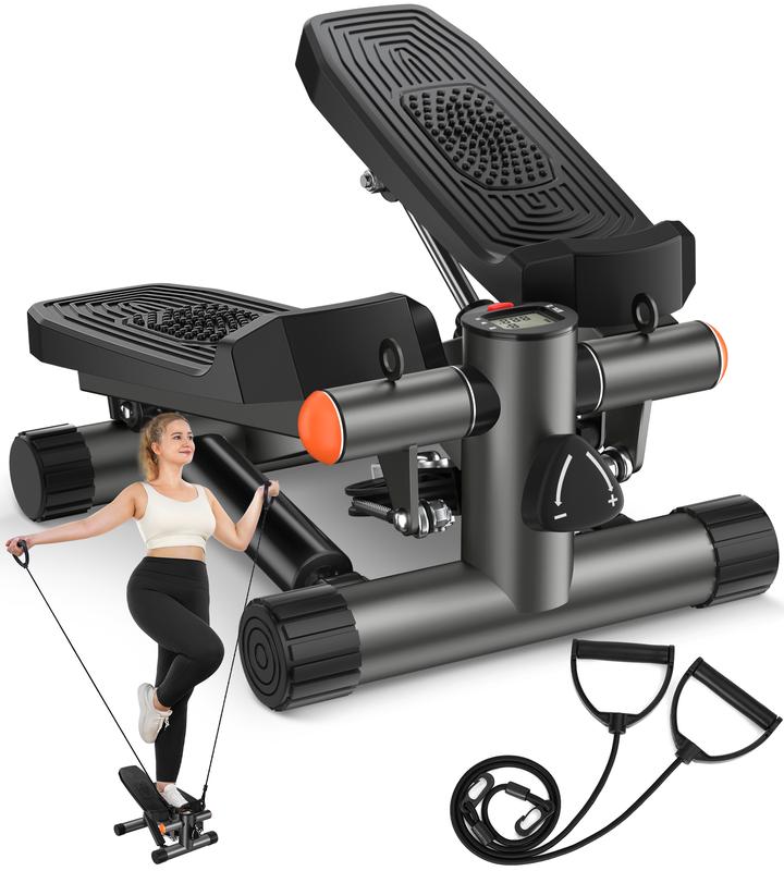 Compact Mini Stepper for Home Workouts: Includes Resistance Bands & LCD Monitor, Supports Up to 330LBS Perfect for Full-Body Exercise