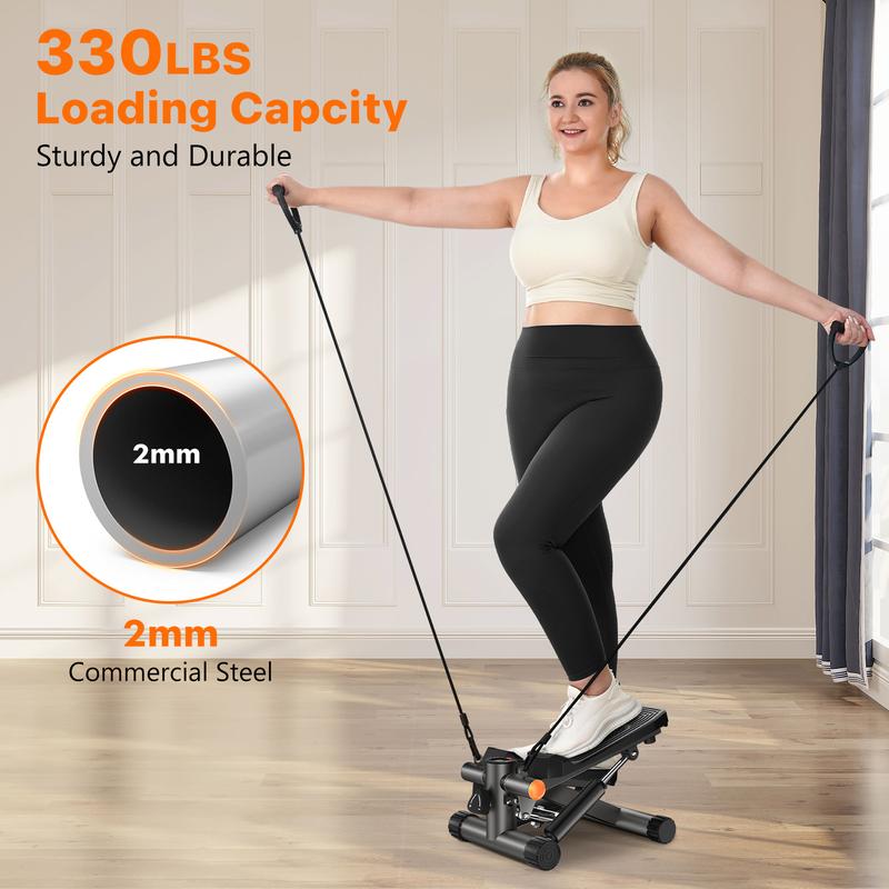 Compact Mini Stepper for Home Workouts: Includes Resistance Bands & LCD Monitor, Supports Up to 330LBS Perfect for Full-Body Exercise