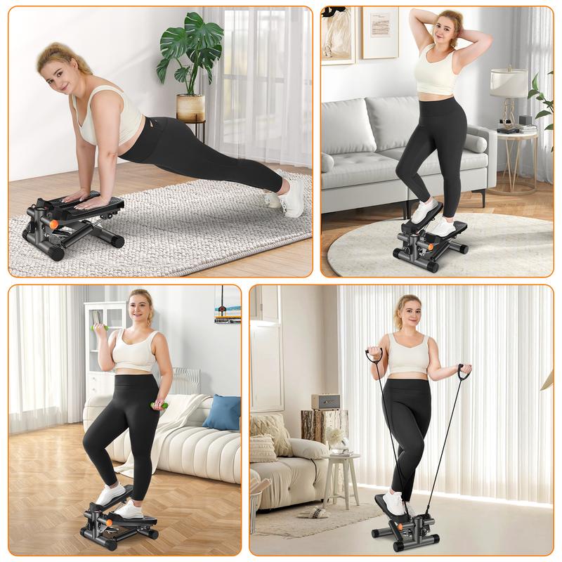 Compact Mini Stepper for Home Workouts: Includes Resistance Bands & LCD Monitor, Supports Up to 330LBS Perfect for Full-Body Exercise