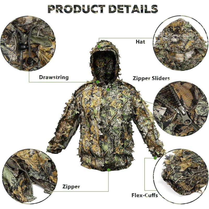 Ghillie Suit Camouflage  Suits Outdoor 3D Leaf Lifelike Camo Clothing Lightweight Breathable Hooded Apparel