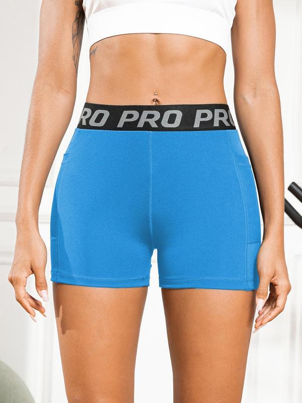 Women's Pocket Letter Tape Sports Shorts, Gym Shorts, Summer High Waist Breathable Short Leggings, Fall Gym Shorts Women 2024, Women's Sports Outfits for Workout Cycling Gym