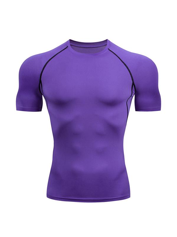 Men's Contrast Binding Short Sleeve Sports Tee, Quick Drying Crew Neck T-shirt for Gym Workout Running, Men's Sportswear