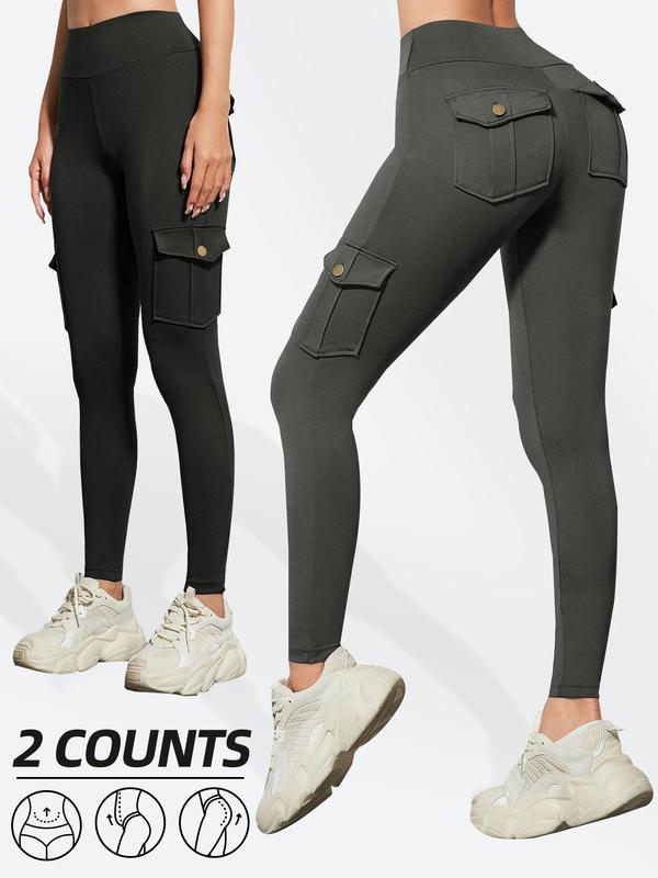 Women's Solid High Waist Pocket Sports Leggings, Casual Comfy Breathable Skinny Pants for Yoga Gym Workout, Ladies Sportswear for Spring & Fall