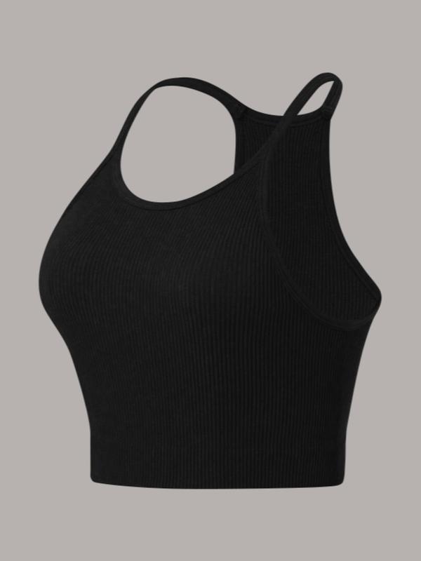 Women's Plain Scoop Neck Sports Vest, Casual Sporty Comfortable Breathable Sleeveless Crop Tank Top for Yoga Gym Workout, Ladies Sportswear Clothing for Summer