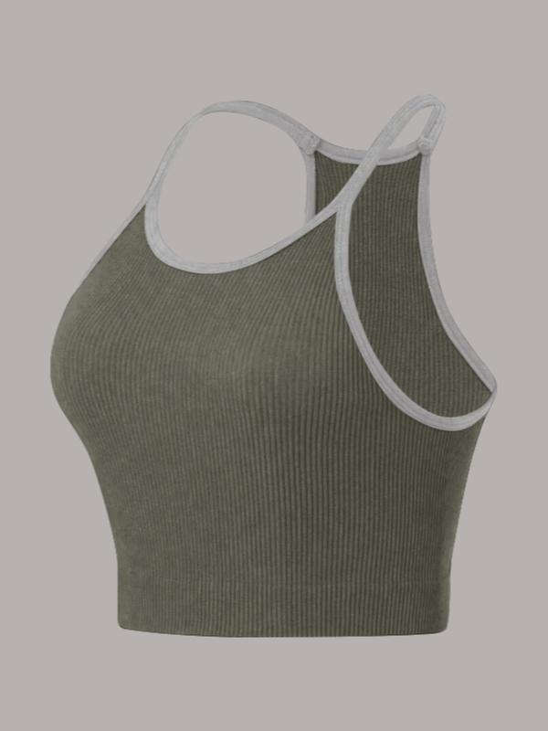 Women's Plain Scoop Neck Sports Vest, Casual Sporty Comfortable Breathable Sleeveless Crop Tank Top for Yoga Gym Workout, Ladies Sportswear Clothing for Summer