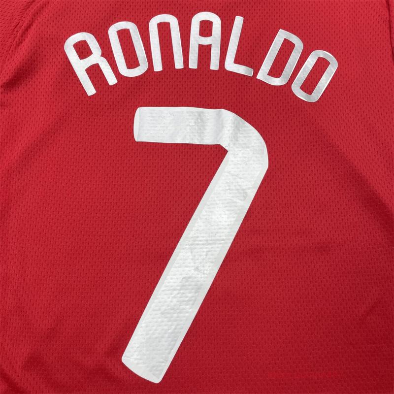 07 08 Manchester United Away Short Sleeve Shirt 7# Ronaldo Retro Soccer Jersey Red Fans Version